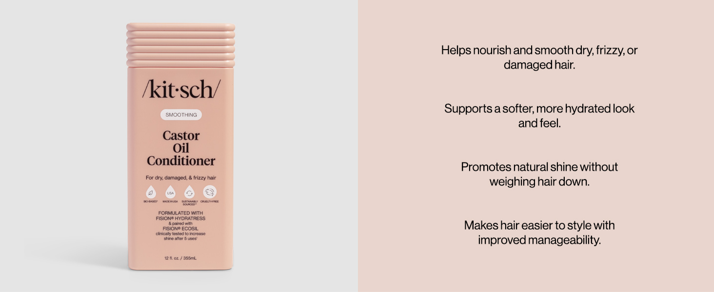 Kitsch Smoothing Castor Oil Liquid Conditioner for Women and Men &ndash; Nourishing Hair Conditioner for Dry, Damaged & Frizzy Hair &ndash; Clean, Color-Safe Hair Care, Bio-Based Formula, Made in USA