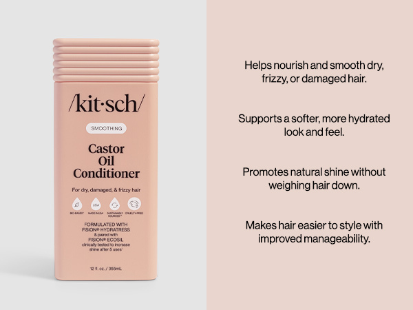 Kitsch Smoothing Castor Oil Liquid Conditioner for Women and Men &ndash; Nourishing Hair Conditioner for Dry, Damaged & Frizzy Hair &ndash; Clean, Color-Safe Hair Care, Bio-Based Formula, Made in USA