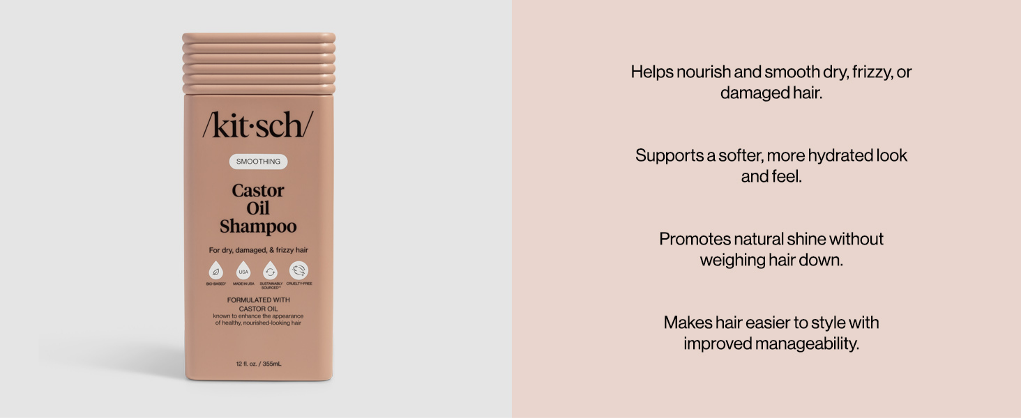 Kitsch Smoothing Castor Oil Liquid Shampoo &ndash; Nourishing Hair Shampoo for Men and Women &ndash; Smooths Dry, Damaged & Frizzy Hair &ndash; Clean, Bio-Based, Color-Safe Hair Care, Made in USA