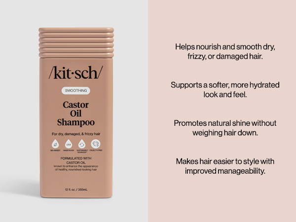 Kitsch Smoothing Castor Oil Liquid Shampoo &ndash; Nourishing Hair Shampoo for Men and Women &ndash; Smooths Dry, Damaged & Frizzy Hair &ndash; Clean, Bio-Based, Color-Safe Hair Care, Made in USA