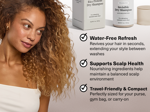 Kitsch Volumizing Rice Protein Dry Shampoo Powder - Dry Shampoo for Women & Men, No White Cast, Absorbs Oil, Non-Greasy, Light-to-medium Hair Colors, Travel Size | Ideal Gifts for Women- Invisible