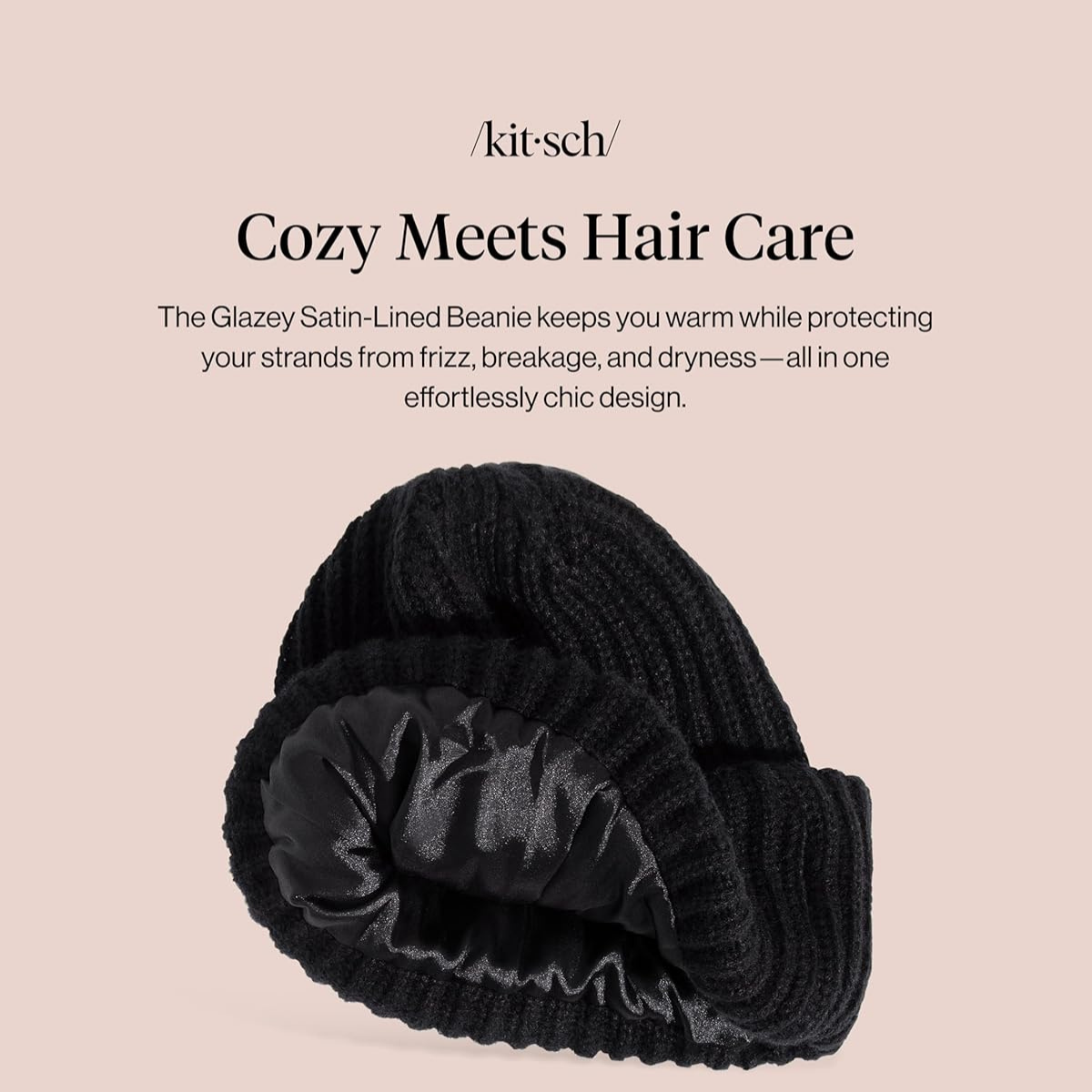 Kitsch Glazey&trade; Satin Lined Beanie for Men and Women &ndash; Cozy Winter Hats for Men - Stylish Anti-Frizz Hat for All Hair Types
