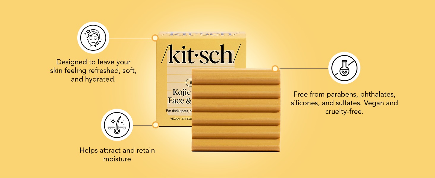 Kitsch Kojic Acid Soap &ndash; Turmeric Soap Bar with Hyaluronic Acid & Shea Butter &ndash; Brightening & Hydrating Body Wash & Face Wash for Dark Spots, Even Skin Tone & Natural Glow - Made in USA 