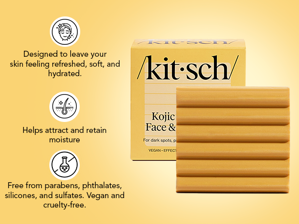 Kitsch Kojic Acid Soap &ndash; Turmeric Soap Bar with Hyaluronic Acid & Shea Butter &ndash; Brightening & Hydrating Body Wash & Face Wash for Dark Spots, Even Skin Tone & Natural Glow - Made in USA 