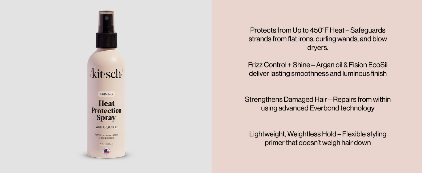 Kitsch Heat Protection Spray for Hair &ndash; Heat Protectant for Hair with Argan Oil &ndash; Styling Hair Spray for Frizz Control, Shine & Damage Protection &ndash; Protects Strands | Ideal Gifts for Women