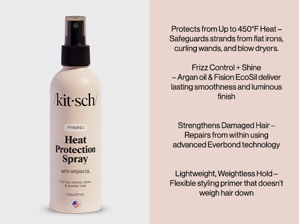 Kitsch Heat Protection Spray for Hair &ndash; Heat Protectant for Hair with Argan Oil &ndash; Styling Hair Spray for Frizz Control, Shine & Damage Protection &ndash; Protects Strands | Ideal Gifts for Women