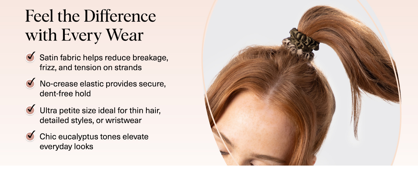 Kitsch Ultra-Petite Satin Scrunchies for Women - No Crease, Frizz-Free Sleep | Softer Than Silk Scrunchies Gentle On Hair Scrunchies for All Hair Types | Stylish Hair Accessories - Eucalyptus, 6pcs