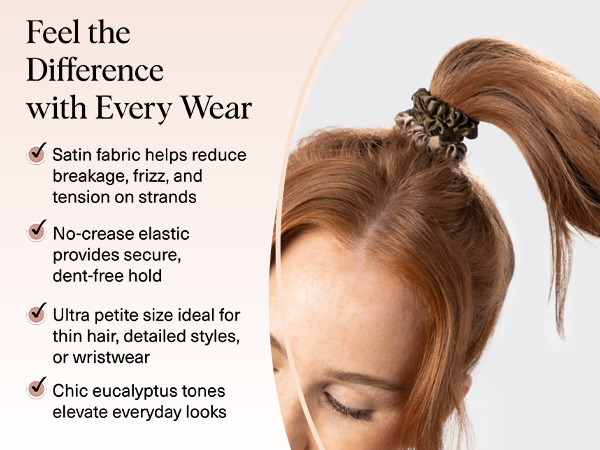 Kitsch Ultra-Petite Satin Scrunchies for Women - No Crease, Frizz-Free Sleep | Softer Than Silk Scrunchies Gentle On Hair Scrunchies for All Hair Types | Stylish Hair Accessories - Eucalyptus, 6pcs