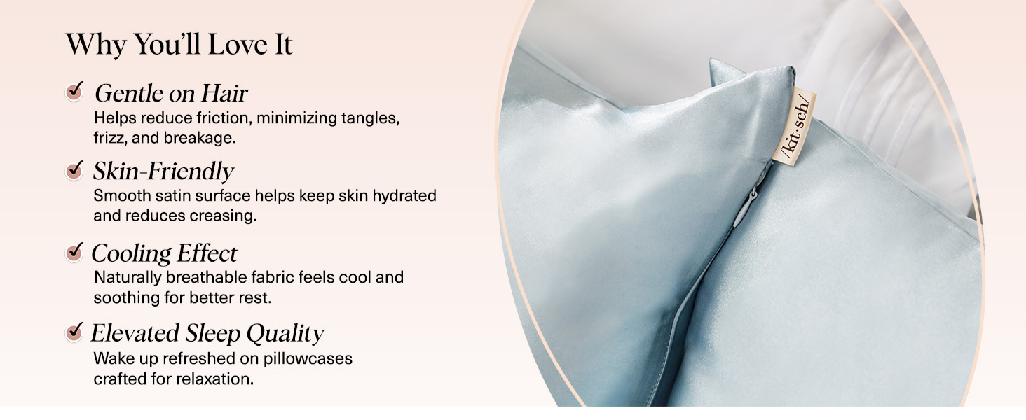 Kitsch Satin Pillowcase with Zipper for Hair & Skin - Softer Than Silk Pillow Cases, Smooth Cooling Satin Pillow Case, Wrinkle-Free, Machine Washable - Pillow Cases Standard Size (66x48 cm) - Haze Blue