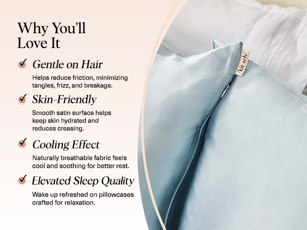 Kitsch Satin Pillowcase with Zipper for Hair & Skin - Softer Than Silk Pillow Cases, Smooth Cooling Satin Pillow Case, Wrinkle-Free, Machine Washable - Pillow Cases Standard Size (66x48 cm) - Haze Blue