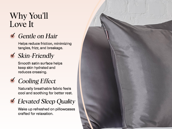 Kitsch Satin Pillowcase with Zipper for Hair & Skin - Softer Than Silk Pillow Cases, Smooth Cooling Satin Pillow Case, Wrinkle-Free, Machine Washable - Pillow Cases Standard Size (66x48 cm) - Charcoal