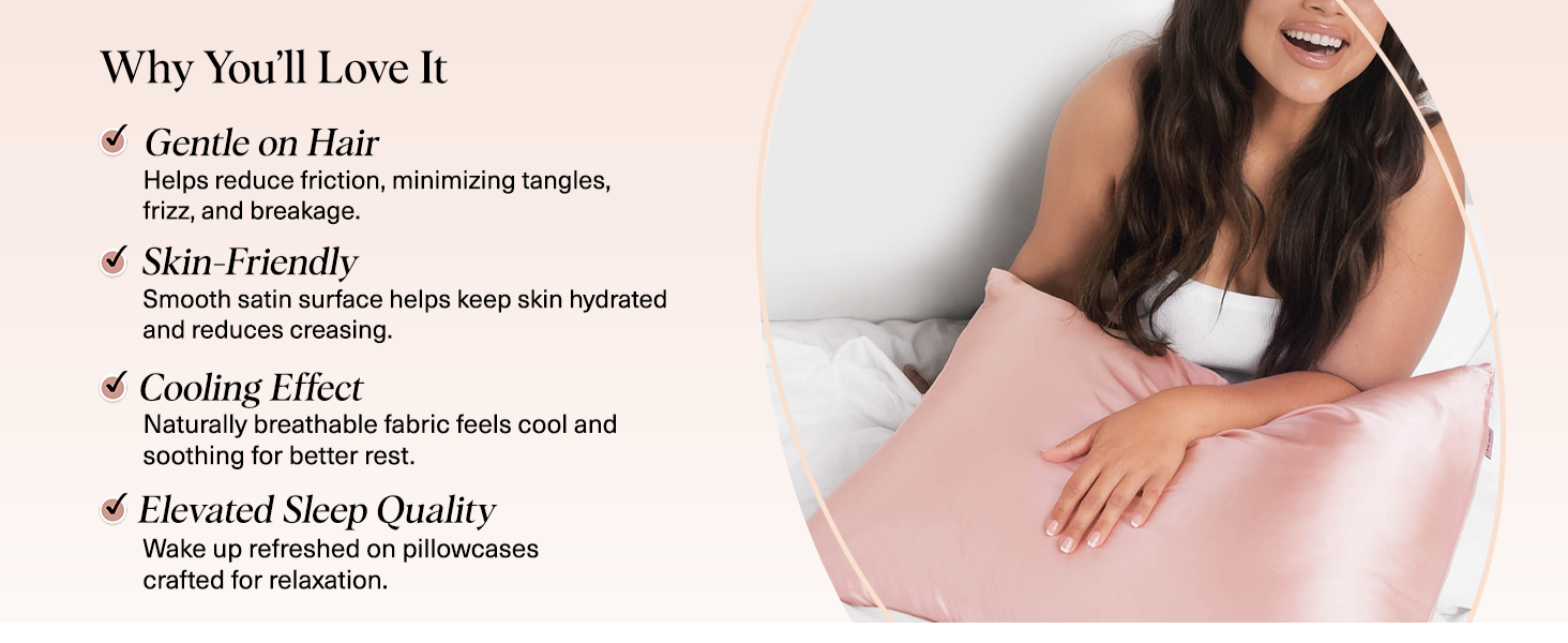 Kitsch Satin Pillowcase with Zipper for Hair & Skin - Softer Than Silk Pillow Cases, Smooth Cooling Satin Pillow Case, Wrinkle-Free, Machine Washable - Pillow Cases Standard Size (66x48 cm) - Blush