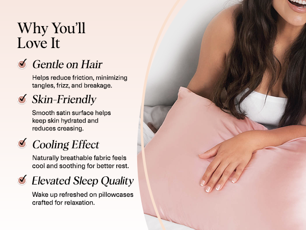 Kitsch Satin Pillowcase with Zipper for Hair & Skin - Softer Than Silk Pillow Cases, Smooth Cooling Satin Pillow Case, Wrinkle-Free, Machine Washable - Pillow Cases Standard Size (66x48 cm) - Blush