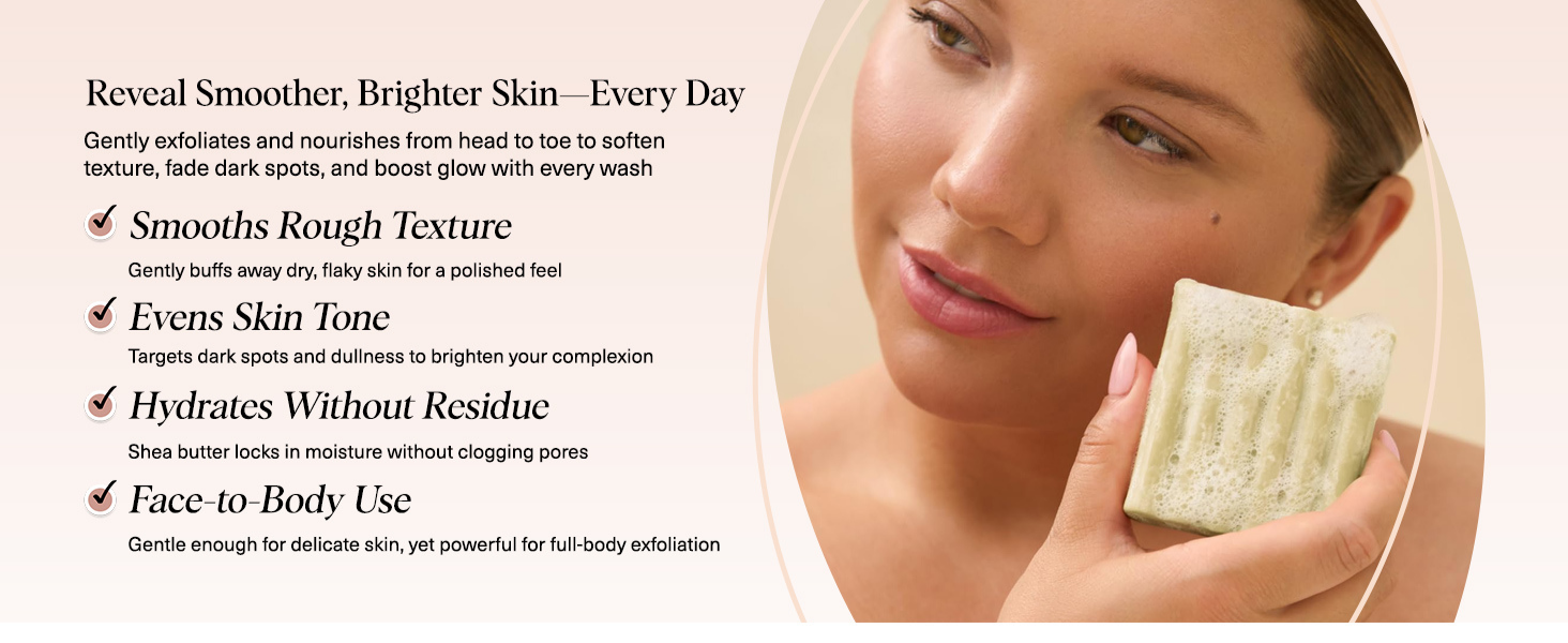 Kitsch Glycolic Acid Face & Body Wash Bar &ndash; Resurfacing Bar Soap with Shea Butter for Smoother, Brighter Skin &ndash; Gentle Soap & Body Wash Women & Men Love &ndash; Cucumber & Eucalyptus Scent Bath Soap - 113g