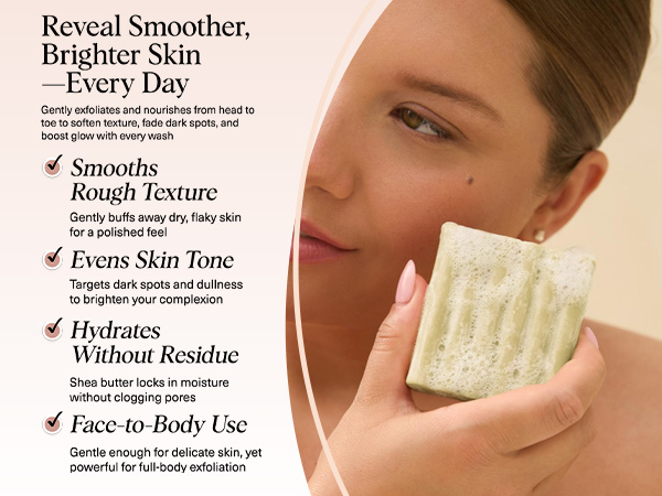 Kitsch Glycolic Acid Face & Body Wash Bar &ndash; Resurfacing Bar Soap with Shea Butter for Smoother, Brighter Skin &ndash; Gentle Soap & Body Wash Women & Men Love &ndash; Cucumber & Eucalyptus Scent Bath Soap - 113g