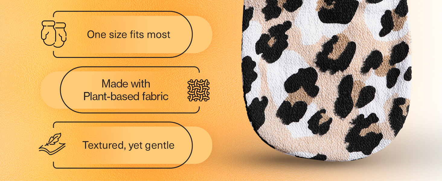 Kitsch Exfoliating Glove 1pc &ndash; Korean Exfoliating Mitt & Deep Exfoliating Body Scrubber for Shower, Bath | Body Exfoliator Glove, Dead Skin Remover | Skin Care for Smooth Skin - Leopard