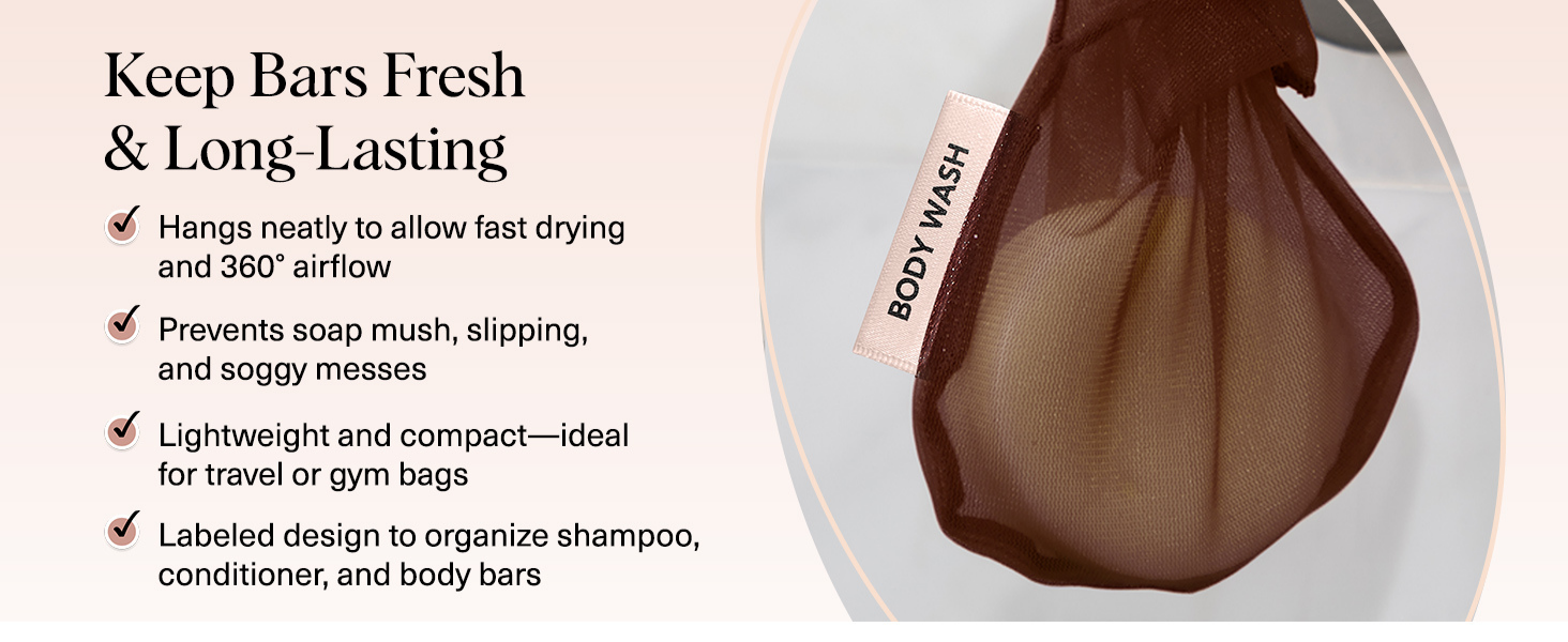 Kitsch Bar Soap Saver Pouch &ndash; Patented Mesh Soap Bag for Shampoo and Conditioner Bars - Extends Use & Prevents Soggy Mess - Recycled Beauty Bar Bag, Eco-Friendly - Chocolate