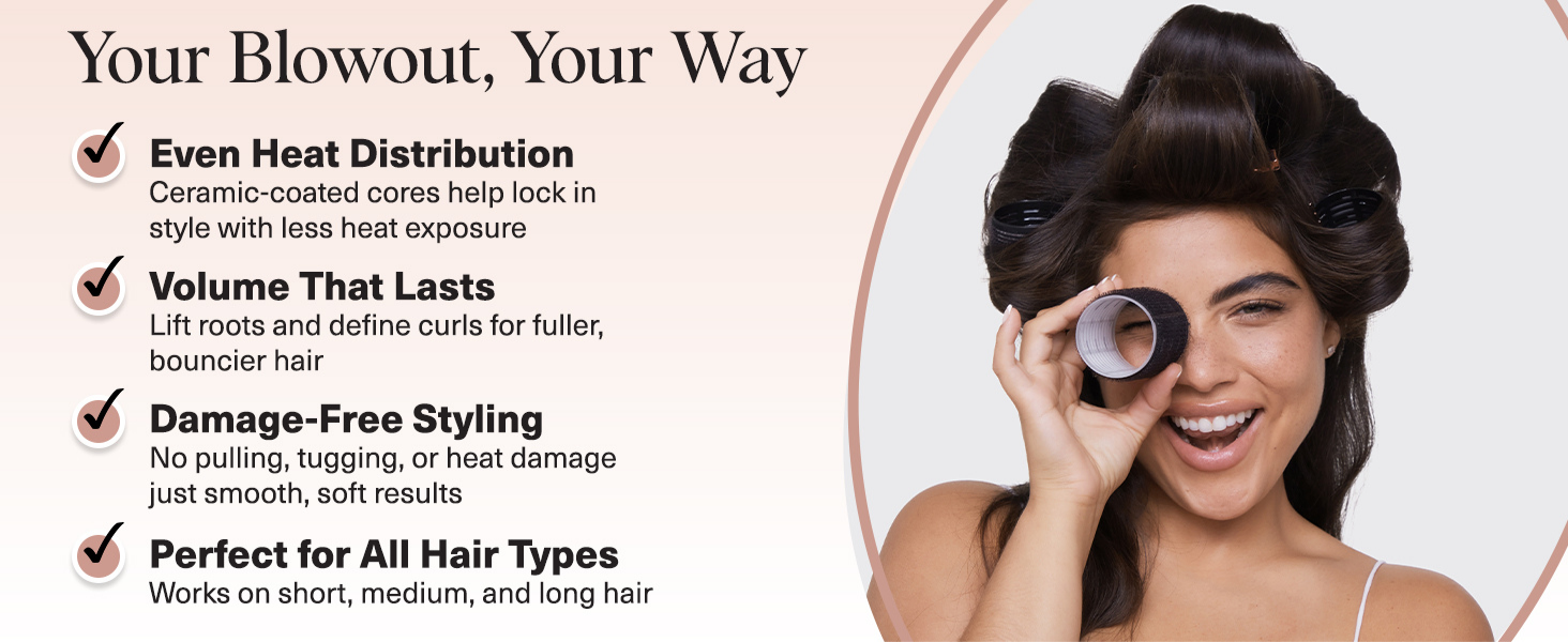 Kitsch Ceramic Hair Rollers for Women &ndash; Self Grip Hair Curlers for Heatless Curl Overnight, Long Lasting Frizz-Free Curls Volumizing Large Rollers for All Hair Types - Black, 8 count (Pack of 1)