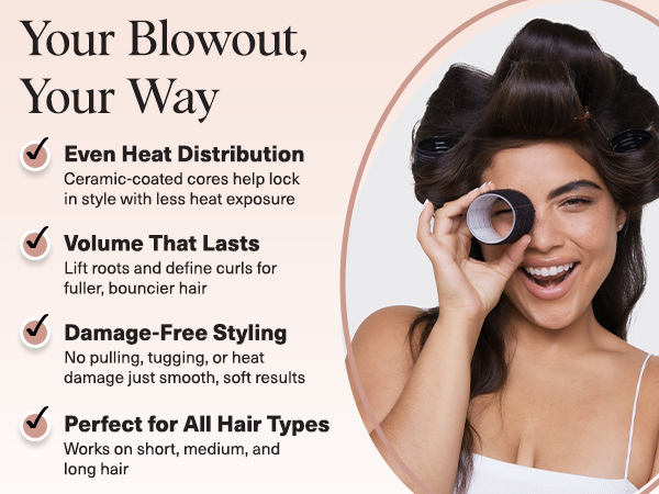 Kitsch Ceramic Hair Rollers for Women &ndash; Self Grip Hair Curlers for Heatless Curl Overnight, Long Lasting Frizz-Free Curls Volumizing Large Rollers for All Hair Types - Black, 8 count (Pack of 1)