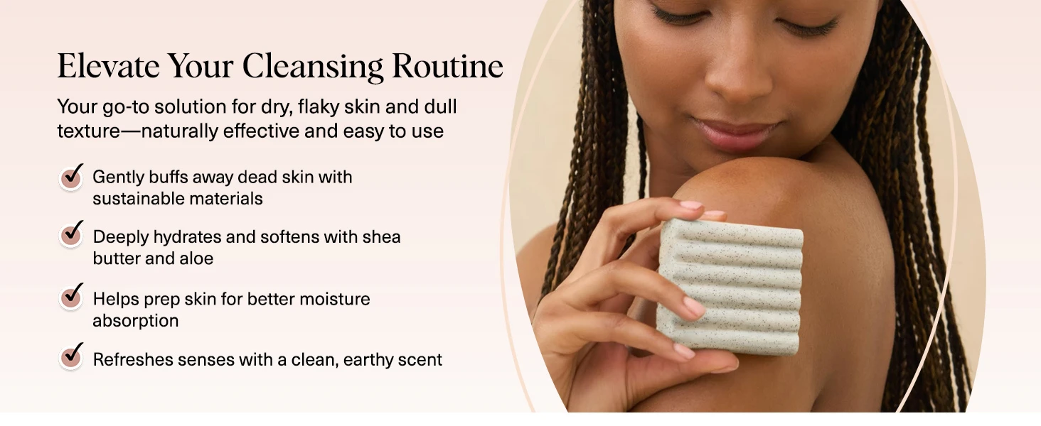 Kitsch Jojoba Beads Exfoliating Body Wash Bar &ndash; Nourishing Bar Soap with Shea Butter & Aloe for Dry, Flaky Skin &ndash; Soap bar & Body Scrub for Smooth, Refreshed Skin &ndash; Rosemary & Cedarwood Scent - 113g