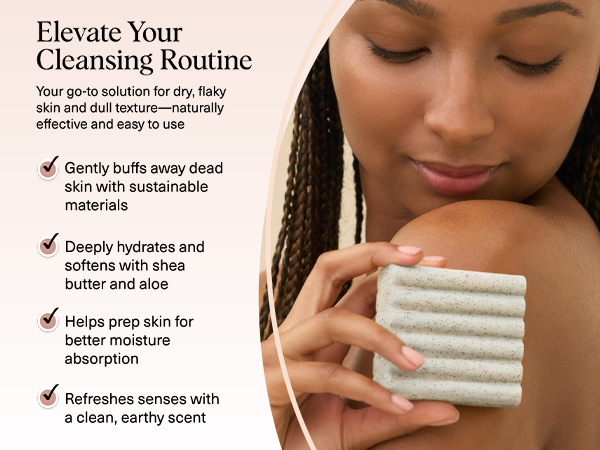 Kitsch Jojoba Beads Exfoliating Body Wash Bar &ndash; Nourishing Bar Soap with Shea Butter & Aloe for Dry, Flaky Skin &ndash; Soap bar & Body Scrub for Smooth, Refreshed Skin &ndash; Rosemary & Cedarwood Scent - 113g