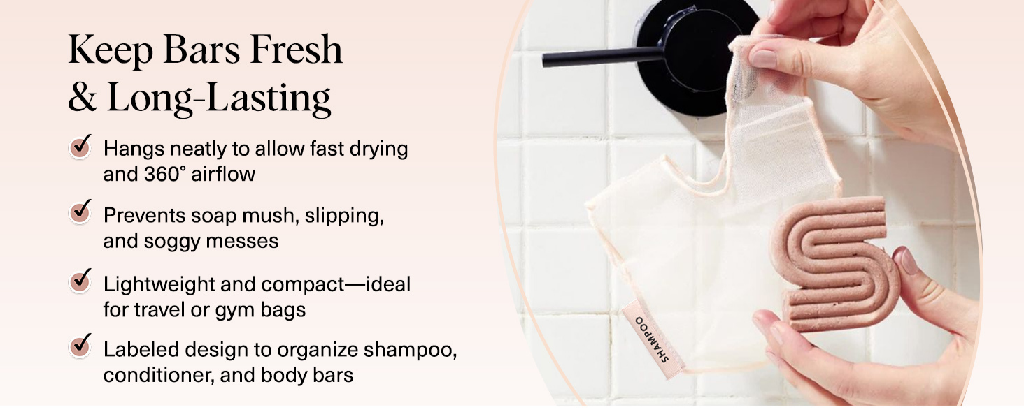 Kitsch Bar Soap Saver Pouch &ndash; Patented Mesh Soap Bag for Shampoo and Conditioner Bars - Extends Use & Prevents Soggy Mess - Recycled Beauty Bar Bag, Eco-Friendly - Blush