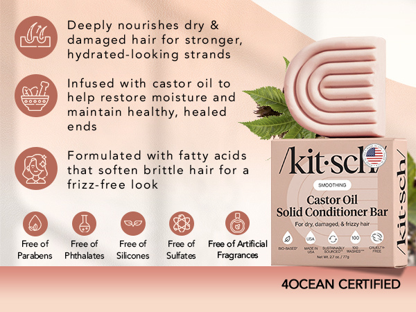 Kitsch Castor Oil Conditioner Bar Soap - Hydrating & Moisturizing Hair Care - Organic Castor Oil Conditioner for Hair Growth & Scalp Nourishment - Silicone & Paraben-Free, Vegan, Made in USA