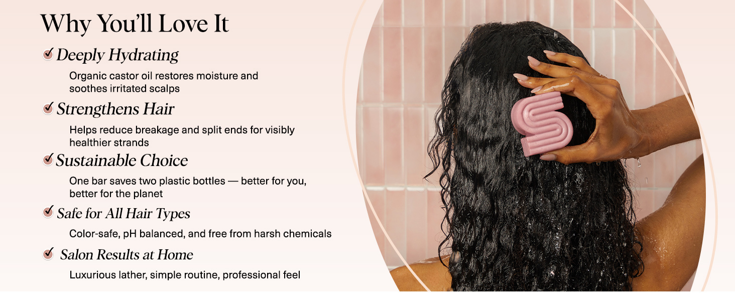 Kitsch Castor Oil Shampoo Bar Soap - Hydrating & Moisturizing Hair Care - Organic Castor Oil Solid Shampoo for Hair Growth & Scalp Nourishment - Silicone & Paraben-Free, Vegan