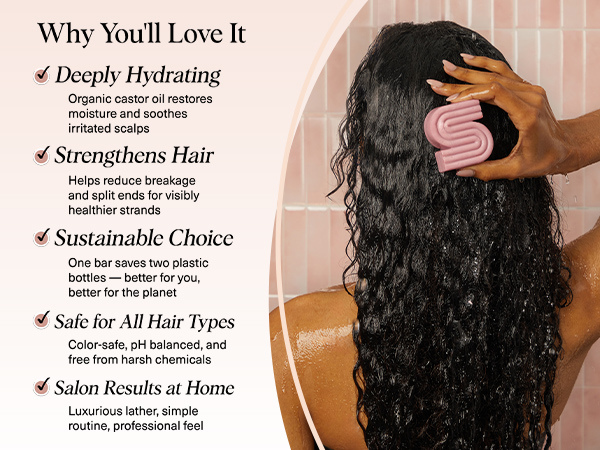 Kitsch Castor Oil Shampoo Bar Soap - Hydrating & Moisturizing Hair Care - Organic Castor Oil Solid Shampoo for Hair Growth & Scalp Nourishment - Silicone & Paraben-Free, Vegan