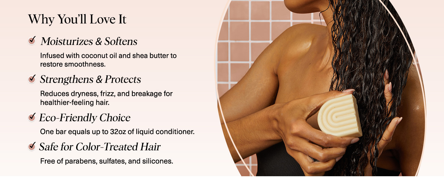 Kitsch Coconut Oil Conditioner Bar - Hair Conditioner For Women and Men - Deep Moisturizing, Nourishes, Hydrate & Soften Damaged Dry Hair - Silicone, Paraben & Sulfate Free - Made in USA