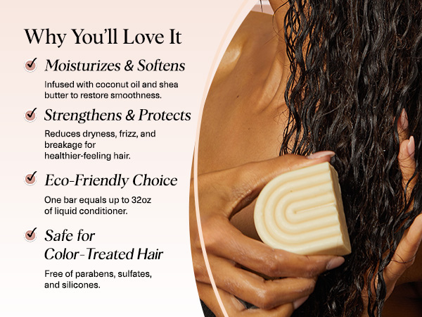 Kitsch Coconut Oil Conditioner Bar - Hair Conditioner For Women and Men - Deep Moisturizing, Nourishes, Hydrate & Soften Damaged Dry Hair - Silicone, Paraben & Sulfate Free - Made in USA