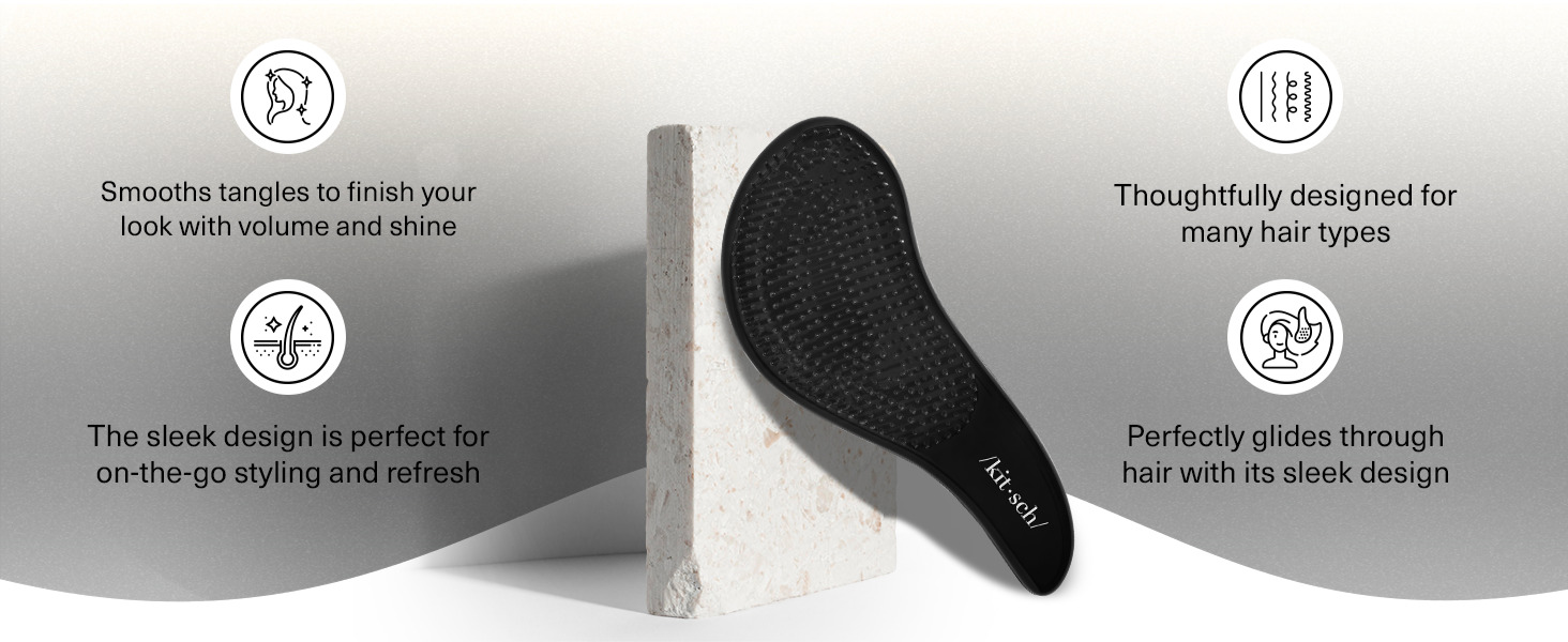 Kitsch Detangler Brush &ndash; Gentle Curly Hair Brush with Flexible Bristles for All Hair Types - Wet or Dry | Detangling Hair Brushes for Women & Men, Hairbrush for Adults & Kids - Black