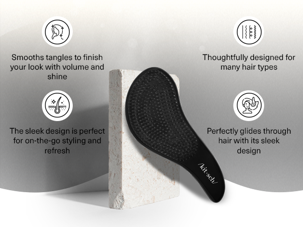 Kitsch Detangler Brush &ndash; Gentle Curly Hair Brush with Flexible Bristles for All Hair Types - Wet or Dry | Detangling Hair Brushes for Women & Men, Hairbrush for Adults & Kids - Black