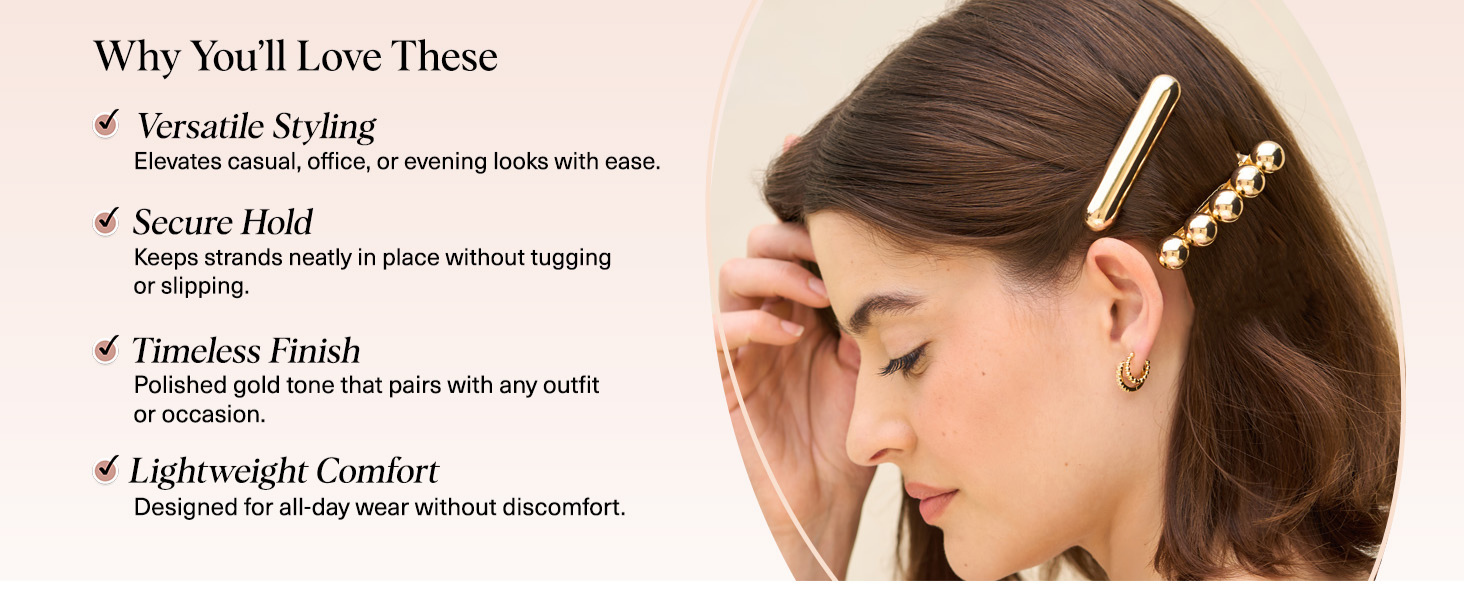 Kitsch Gold Hair Barrettes For Women - Stylish, Durable & Elegant Metal Hair Clips for Everyday or Special Occasions - Cloud & Bubble Design | Ideal Gifts for Women 2pc Set