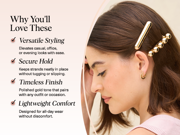 Kitsch Gold Hair Barrettes For Women - Stylish, Durable & Elegant Metal Hair Clips for Everyday or Special Occasions - Cloud & Bubble Design | Ideal Gifts for Women 2pc Set