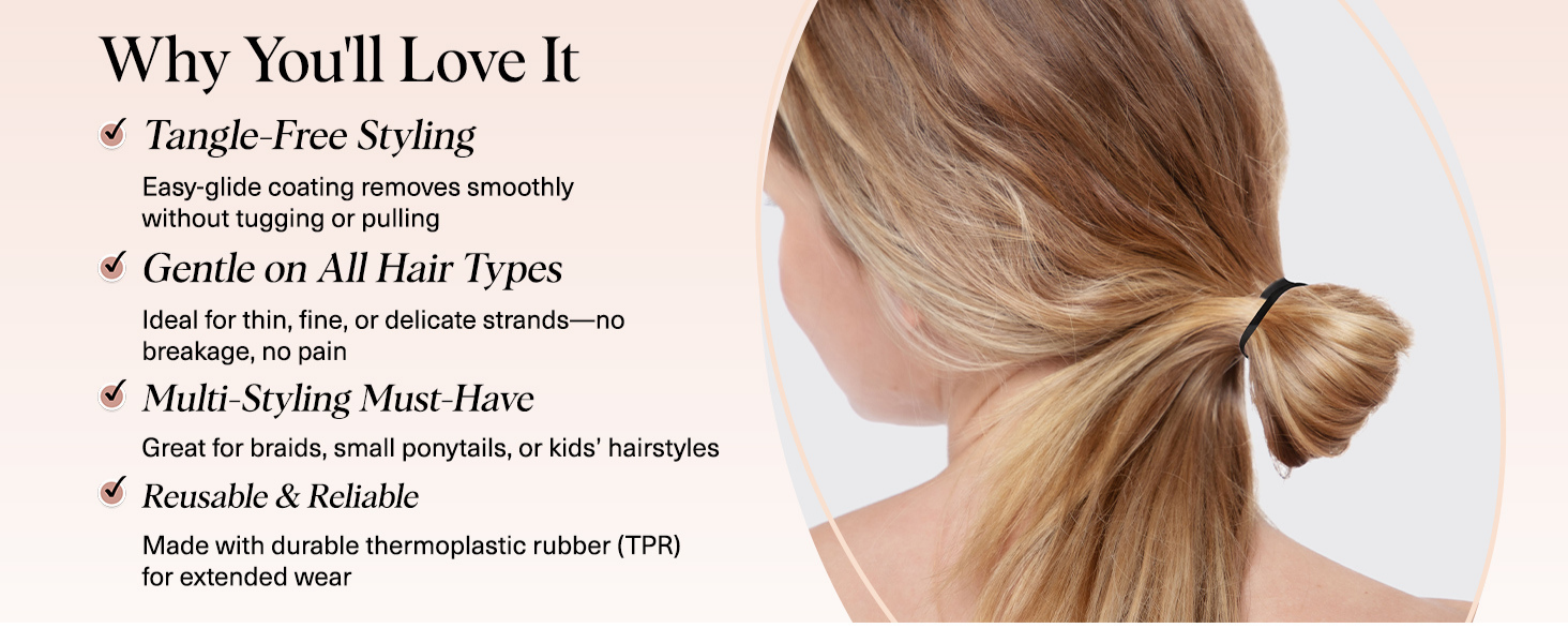 Kitsch Hair Ties No Damage for Kids, Teens and Women - Rubber Bands for Hair Styling | No Snag Hair Elastics | Daily Hair Accessories | Ideal Gifts for Women - 100pcs (Black)