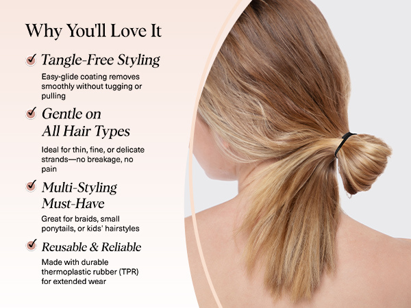 Kitsch Hair Ties No Damage for Kids, Teens and Women - Rubber Bands for Hair Styling | No Snag Hair Elastics | Daily Hair Accessories | Ideal Gifts for Women - 100pcs (Black)