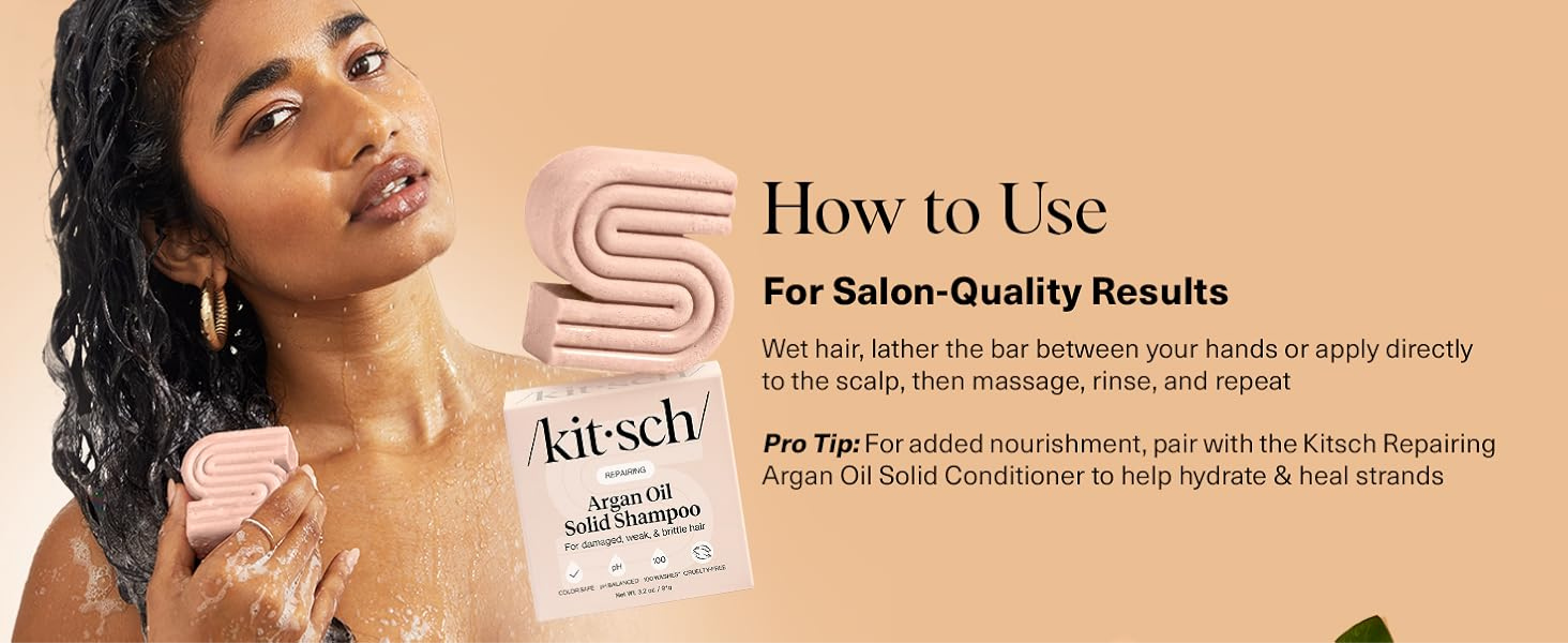Kitsch Argan Oil Shampoo Bar for Hair Growth &ndash; Repairing Hair Shampoo for Women & Men &ndash; Strengthening & Moisturizing Hair Care &ndash; Paraben, Phthalates, Silicone & Sulfate Free - Made in USA