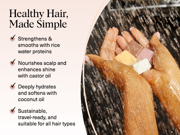 Kitsch Shampoo and Conditioner Set - 4pc Sampler Bars with Rice Water Shampoo and Conditioner, Castor Oil Shampoo & Coconut Oil Conditioner - Bottle-Free Beauty for Hair Growth, Repair & Moisture