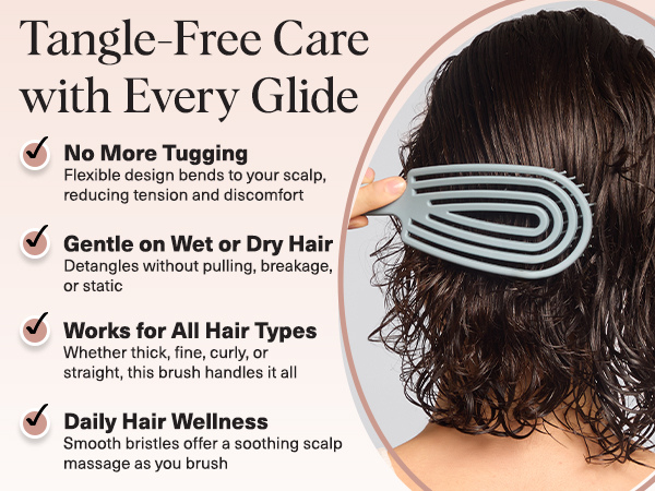 Kitsch Hair Brush Detangler &ndash; Flexi Flow Hair Brush for Women, Men & Kids | Detangling Brushes for Curly Hair with Bendable Frame, Bounce Curl Defining Brush for Wet or Dry Strands - Haze Blue