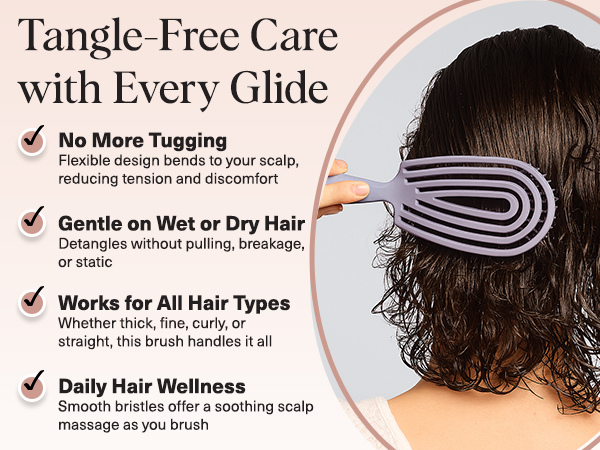 Kitsch Hair Brush Detangler &ndash; Flexi Flow Hair Brush for Women, Men & Kids | Detangling Brushes for Curly Hair with Bendable Frame, Bounce Curl Defining Brush for Wet or Dry Strands - Soft Violet