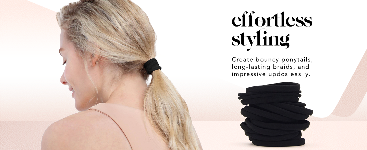 Kitsch Nylon Hair Ties No Damage - Stretchable Hair Bands for Strong All-Day Hold, Ponytail Holders | Hair Accessories for Girls | Ideal Gifts for Women - Black, 20 Pcs