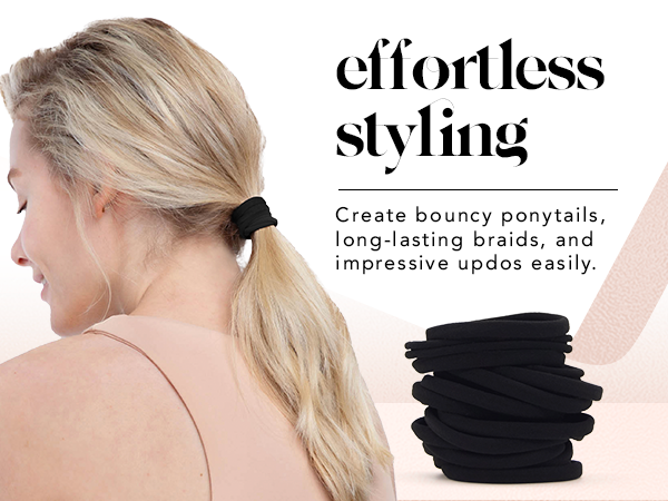 Kitsch Nylon Hair Ties No Damage - Stretchable Hair Bands for Strong All-Day Hold, Ponytail Holders | Hair Accessories for Girls | Ideal Gifts for Women - Black, 20 Pcs