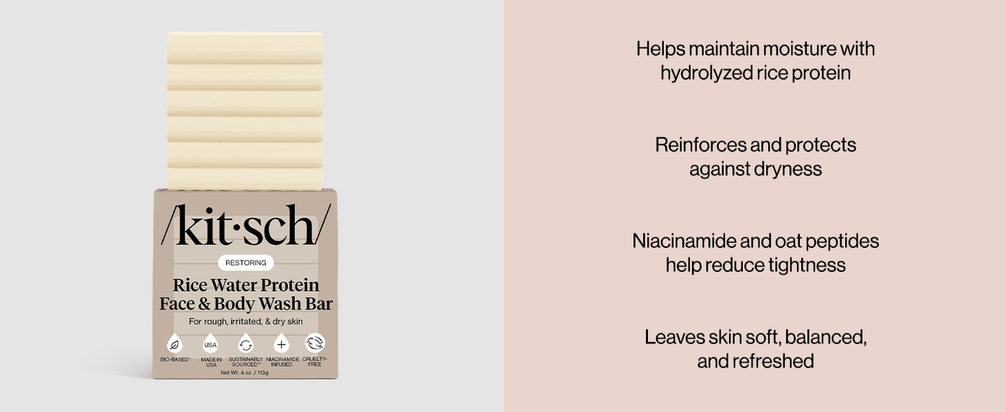 Rice Water Protein Restoring Face & Body Wash Bar Soap – Hydrating Face Wash & Body Wash, Skin Care Cleanser with Niacinamide & Oat Peptides, Gentle Moisturizing for Dry & Sensitive Skin - 113g