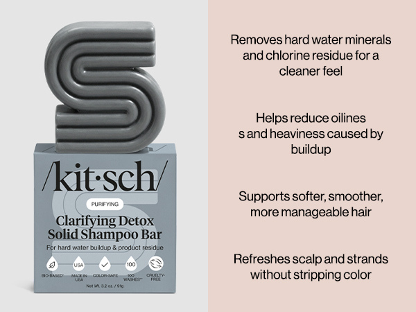 Kitsch Clarifying Shampoo Bar – Detox Shampoo for Hard Water & Chlorine Build Up – Hair Shampoo for Women & Men – Hair Care w/Apple Cider Vinegar, Activated Charcoal & Vitamin C, Color-Safe - 91g