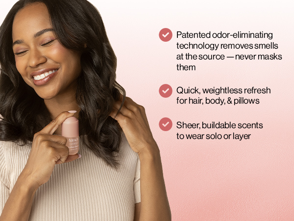 Kitsch Hair Perfume for Women - Amber Shores | Clean, Deodorizing & Patented Odor-Eliminating Technology Hair Spray & Body Mist - Freshen Hair, Body & Pillows - Woody Aquatic Scent - 20mL