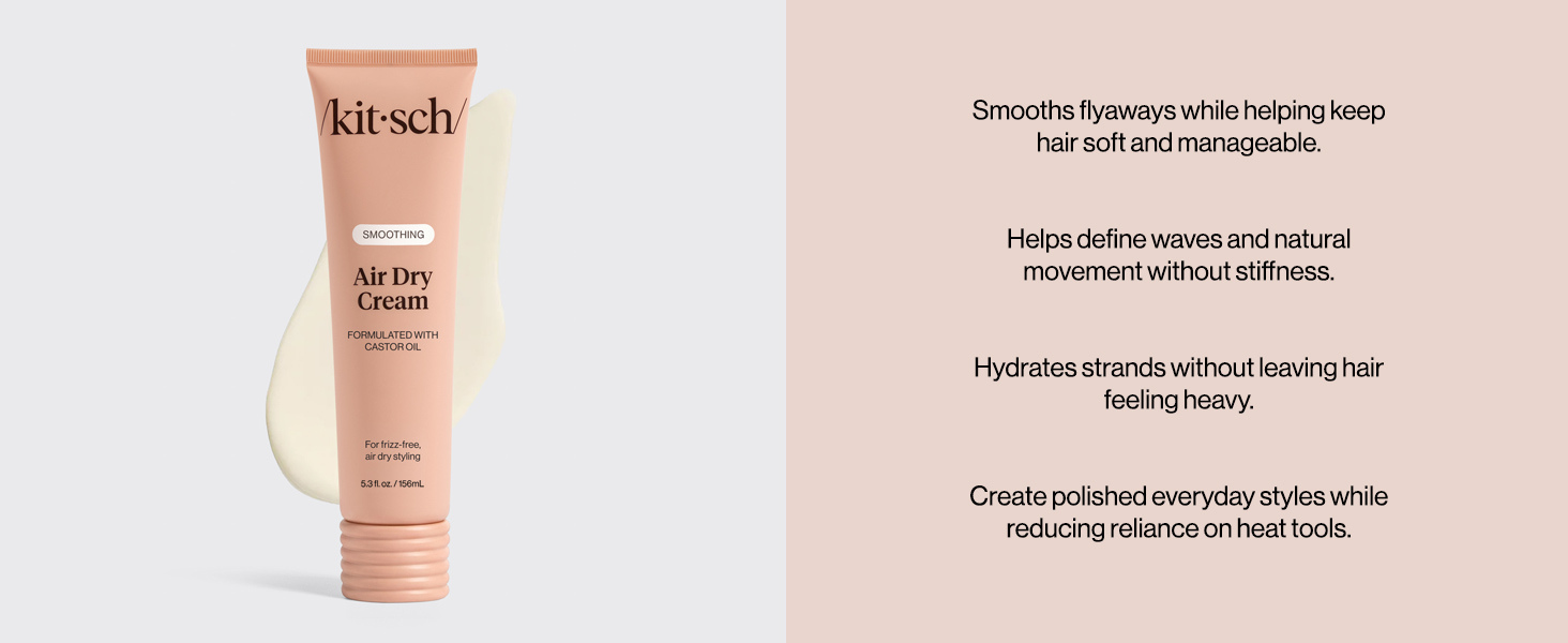 Kitsch Smoothing Air Dry Cream for Hair – Frizz Control Hair Care Product with Castor Oil & Coconut Oil– Weightless Styling Cream- Enhances Natural Texture Appearance