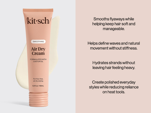 Kitsch Smoothing Air Dry Cream for Hair – Frizz Control Hair Care Product with Castor Oil & Coconut Oil– Weightless Styling Cream- Enhances Natural Texture Appearance