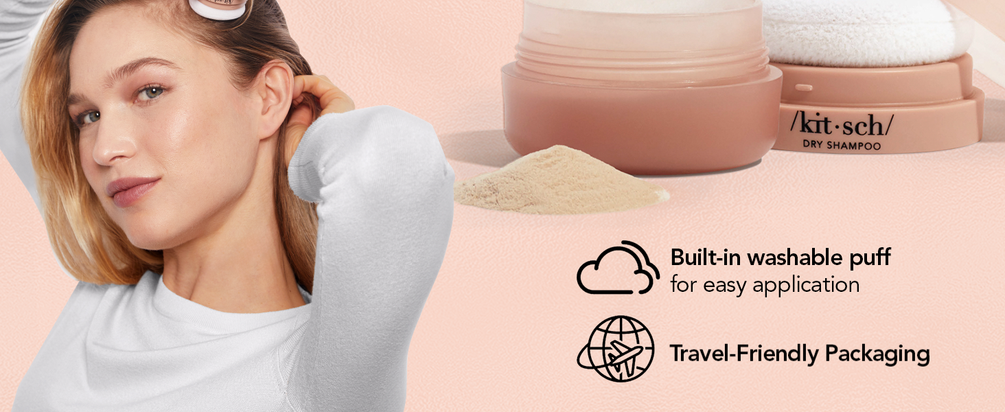 Kitsch Volumizing Rice Protein Dry Shampoo Powder Puff - Invisible, 8g | Absorbs Oil, Non-Greasy, Great For Light-to-Medium Color Hair – Travel Size Dry Hair Shampoo for Women & Men, No White Cast