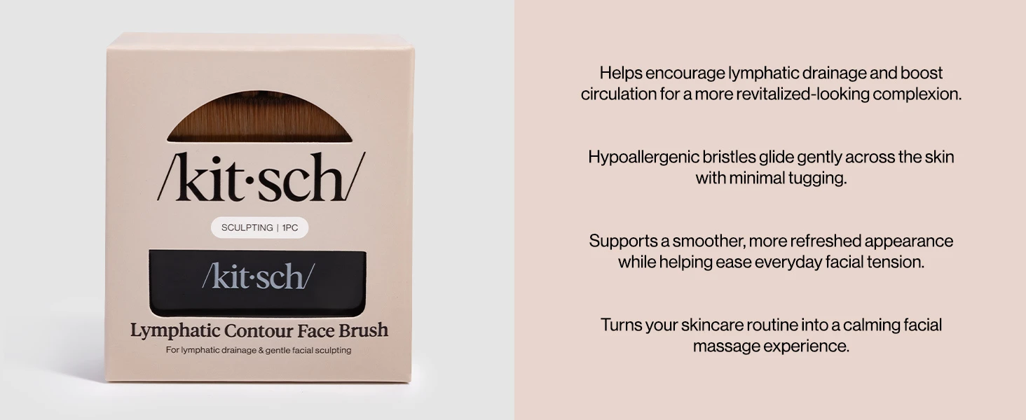Kitsch Lymphatic Contour Face Brush - Facial Massage Brushes - Black | Hypoallergenic Bristles, Depuffing & Encourage Circulation
